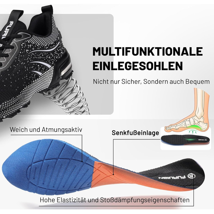 Чоловічі та жіночі робочі черевики Furuian з металевим підноском. Легкі, спортивні, дихаючі, чорного кольору. 42 EU