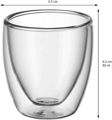 WMF Culture Double-Walled Espresso Cups Glass Set, 6-Piece, Double-Walled Glasses 80ml, Floating Effect, Thermoglass, Heat-Resistant Espresso Glass