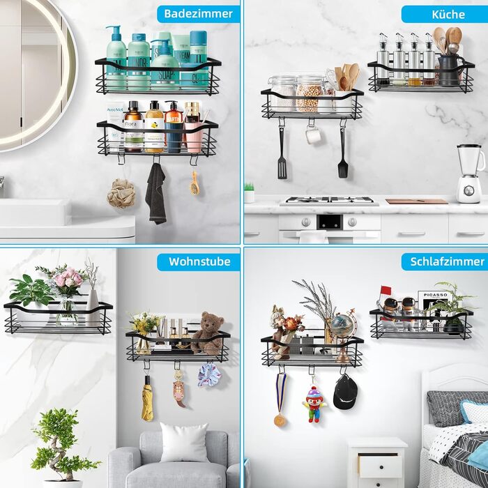 Підставка для душу з нержавіючої сталі без свердління, 2 шт. - органайзер для шампуню, гелю для душу, мила, ванни, кухні (чорний)