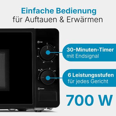 Мікрохвильова піч Bomann MW 6014 CB чорна, 700 Вт, 20 л, 6 рівнів потужності, поворотний піднос 360°