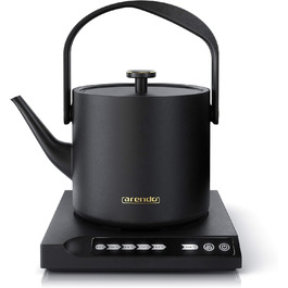 Arendo Stainless Steel Electric Kettle with Temperature Control - 40° to 100° - Keep Warm Function - 0.5 Liter - Sensor Buttons - 360° Swivel Base - Retro Design - Black