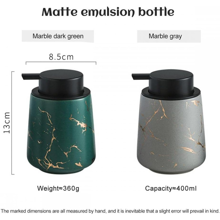 Дозатор мила для кухні XUDREZ, керамічний, 380 мл, наповнюваний, чорний мармуровий візерунок