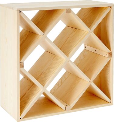 Zeller 13170 Wine Rack, Natural Wood, Cross Design, approx. 52 x 25 x 52 cm, Natural (12)