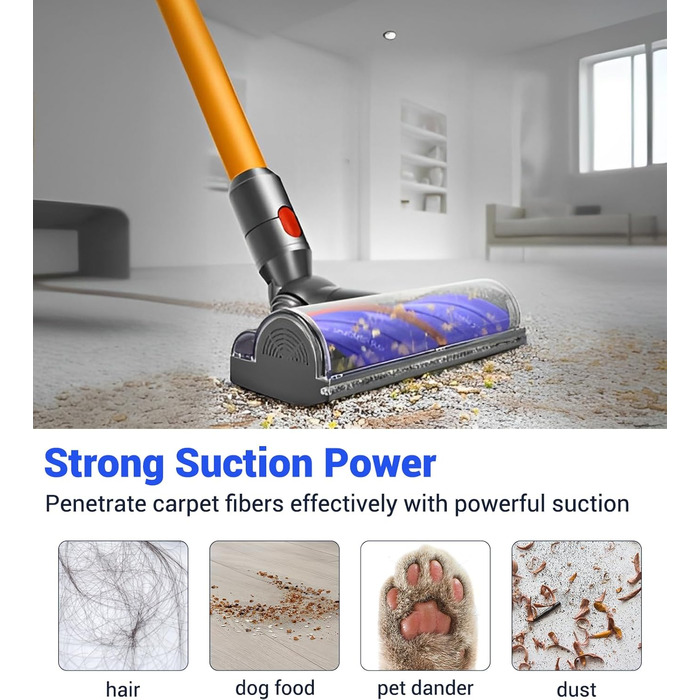 Турбощітка для пилососів Dyson V7, V8, V10, V11, V15 - DAMAIYI, замінна щітка, аксесуар для прибирання килимів, підлоги, плитки