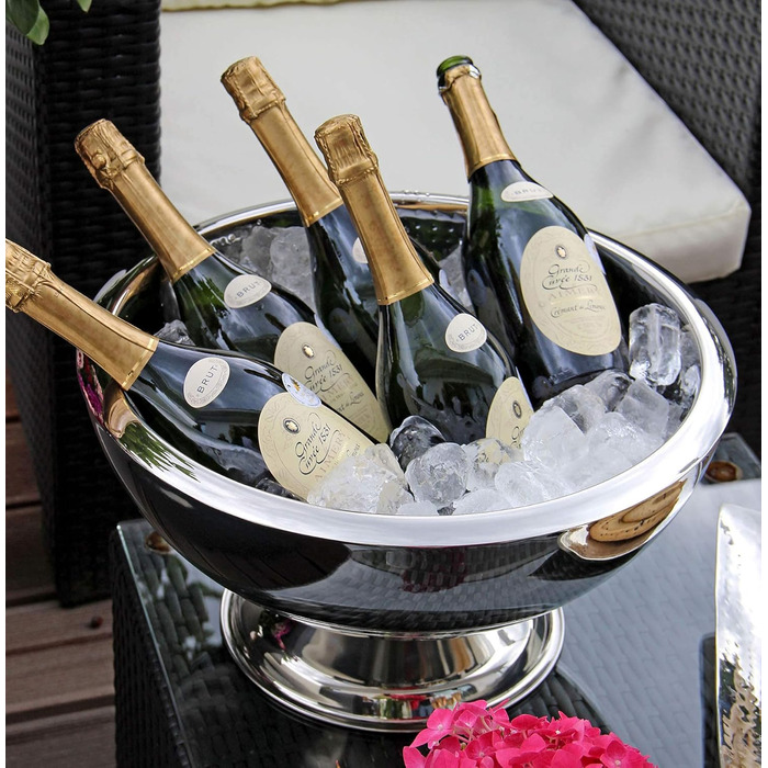 EDZARD Champagne Cooler Cadiz (ø 43 cm, H 24 cm) Stainless steel, highly polished, hammered interior, double-walled, large bowl, suitable as a sparkling wine cooler, bottle cooler, and cooler for up to 5 bottles.