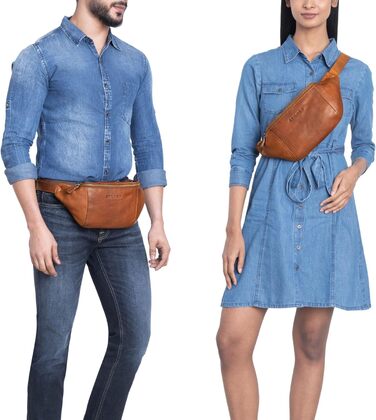 STILORD 'Pino' Елегантна поясна/грудна сумка з натуральної шкіри для жінок та чоловіків. Компактна, вінтажна, в стилі 'Pino', колір: кара-коньяк