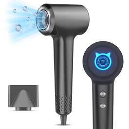 Föhn Ionen Supersonic Hair Dryer: 200 Million Negative Ion Hair Dryer with Quiet, Fast 110,000 RPM Motor, 57dB, Intelligent Thermostat for Travel - Dark Gray