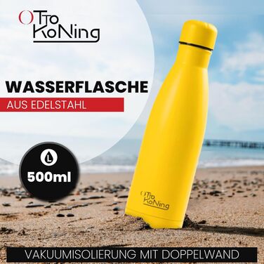 Термос-термопляшка з нержавіючої сталі Otto Koning, 500 мл. Подвійні стінки, вакуумна ізоляція, BPA-free. Жовтий колір.
