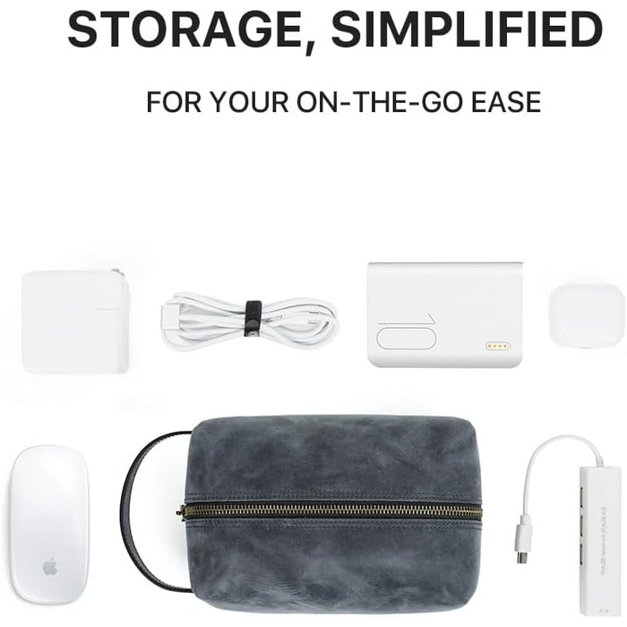 CONTACT'S Family Electronics Essentials Organizer Pouch, Cable Organizer Pouch, Leather Cable Organizer Pouch, Leather Electronic, Tech Pouch, Leather Cable Pouch (Blue)