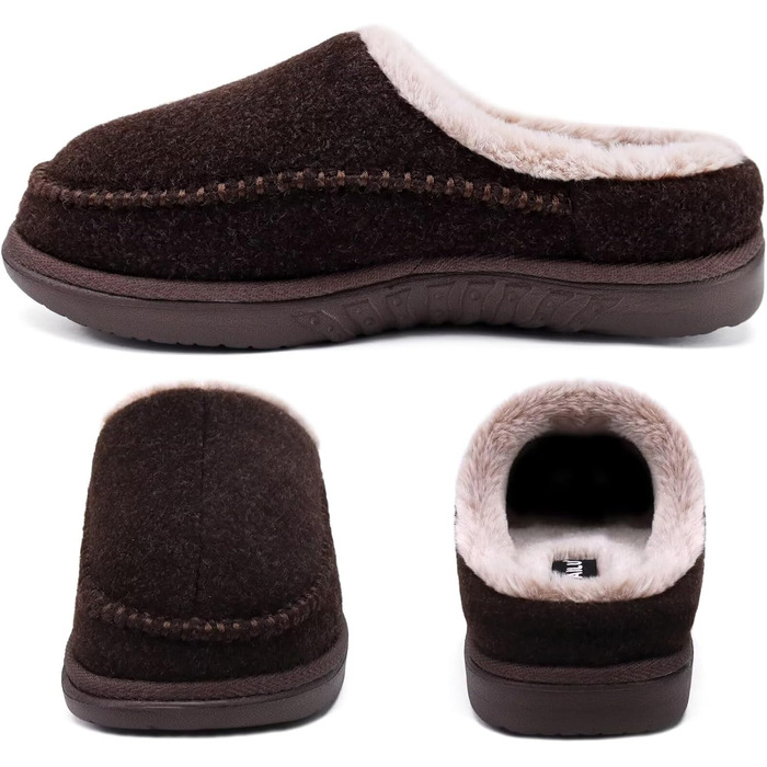 Чоловічі капці KuaiLu з піною з пам'яті, зручні, ручної роботи, з мікрозамшею, Slip-On, з підтримкою склепіння стопи, з теплим штучним хутром, гумова підошва, для дому та вулиці (41 EU, Колір: Коричневий)