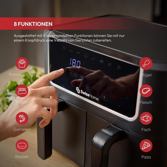 Фритюрниця SwissHome SH-6931 DOPPEL Luft 6л, 2100W, 6 програм, срібляста