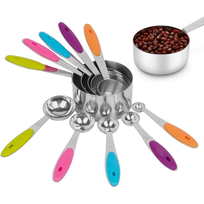 10-Piece Measuring Cup and Spoon Set, Measuring Cups for Baking with 5 Measuring Cups and 5 Measuring Spoons, Measuring Cup Set for Kitchen or Baking