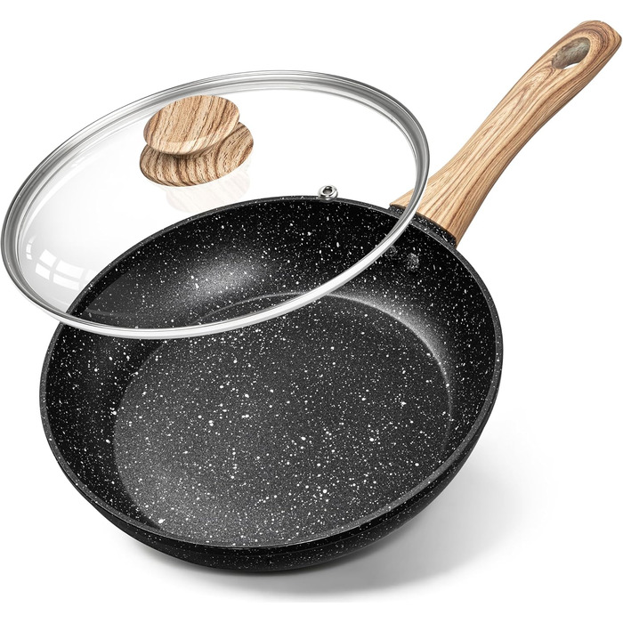 Сковорода з антипригарним покриттям Michelangelo з кришкою 28 см, глибока сковорода для смаження та тушкування, чорна, підходить для індукційних плит