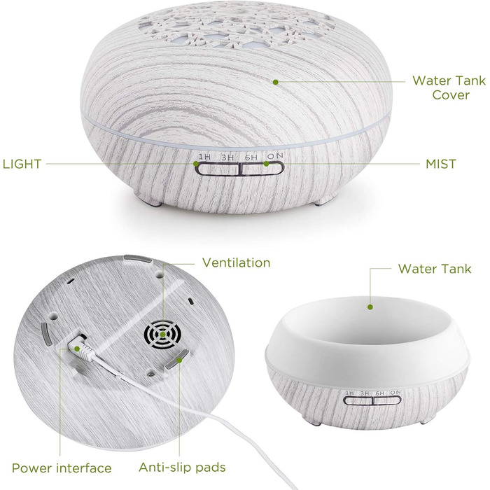 Аромадифузор WD&CD 550 мл з пультом керування, ультразвуковий зволожувач повітря, дифузор для ефірних олій, 7 кольорів LED, автоматичне відключення, білий