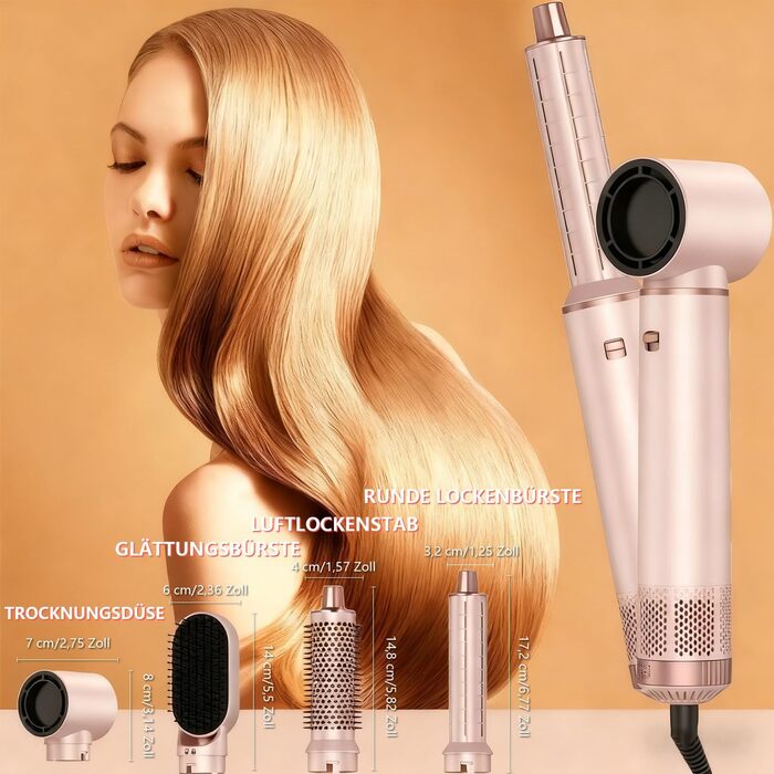 Фен-щітка 5 в 1 для волосся, Airstyler з феном, для створення об'єму та локонів, рожевий, з Європейською вилкою