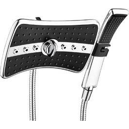 BRIGHT SHOWERS Double Shower Head Combo Set, Handheld Shower Head, Rain Shower Head, Combo with Black Face, 152.4 cm Stainless Steel Shower Hose, Chrome