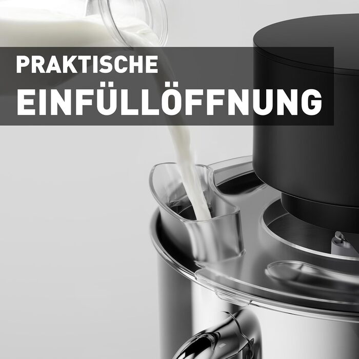 Кухонна машина Heinrichs 2500W з подвійним гаком для тіста, міксером та вінчиком, 8 швидкостей, чаша 8L з нержавіючої сталі, чорна