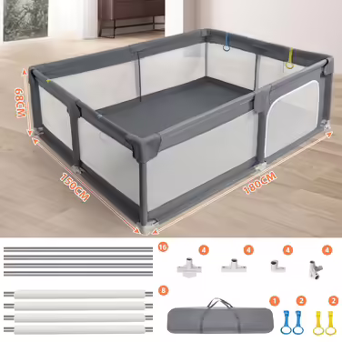 IBVIVIC Playpen Baby Playard 150x180cm, Playpen Baby 300D Oxford Fabric with Breathable Mesh, Non-Slip Base, Baby Fence for Infants Toddlers, Dark Gray Dark Gray 150x180cmx68cm
