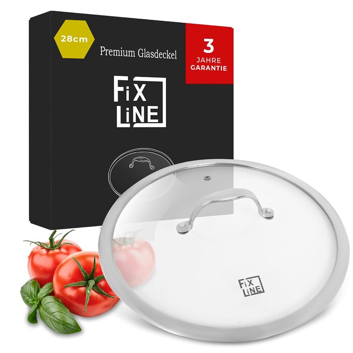 FIXLINE® Сковорода Black Forest 28 см - антиадгезійне покриття без PTFE - для всіх типів плит (в т.ч. індукційних) - придатна для духовки до 230°C - легке миття - ідеальна ідея для подарунка (кришка, 28 см)