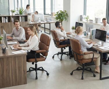 Офісний крісло з штучної шкіри, 360° обертання, регульована висота, ергономічний комп'ютерний стілець з підлокітниками для робочого кабінету/офісу/вітальні, Колір: Коричневий