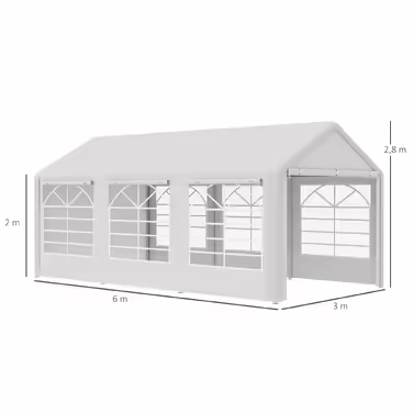 Outsunny Gazebo Party Tent Garden Tent Gazebo with 4 Side Walls Window Polyester+Metal White 3x6m | Aosom