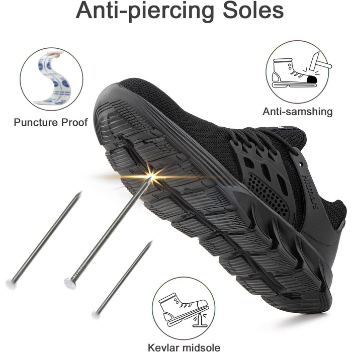 Черевики робочі чоловічі/жіночі Hitmars з металевим підноском, зручні, легкі, кухонні, неслизькі, чорні, EU 46