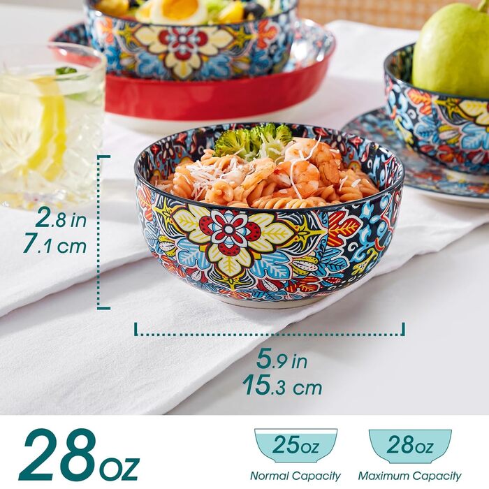 Набір мисок Vancasso з богемської кераміки, 800 мл, кольоровий набір мисок для кухні, сумісний з посудомийною машиною та мікрохвильовою піччю, для салату, макаронів, рису, вівсянки, фруктів