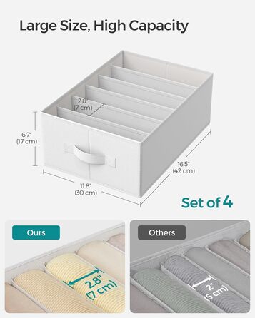 SONGMICS Set of 4 Drawer Organizers, 6 Compartments, Closet Organizer, Foldable, Clothes Organizer, 41.5 x 30.8 x 17.8 cm, for Pants, Clothing, URUS009G04 (Classic White)