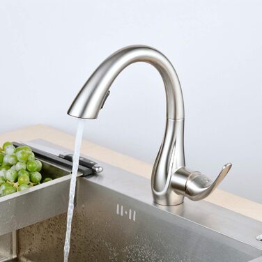 Змішувач кухонний з висувною насадкою, одноручний, з покриттям з браштованого нікелю