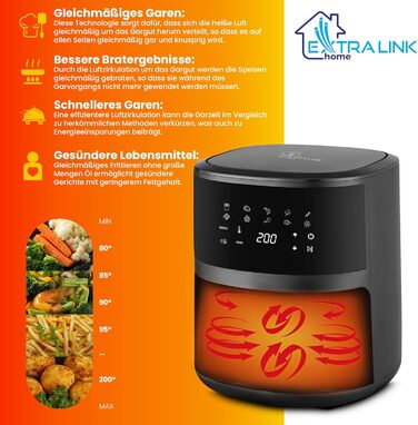 Аерофритюрниця Extralink 4.2L, 1400W з 10 функціями приготування, LED-сенсорний екран, економія енергії, 90% менше жиру