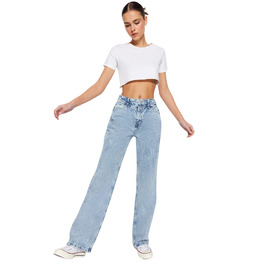Джинси жіночі Trendyol з високою талією, широкі штанини, блакитні, розмір 38