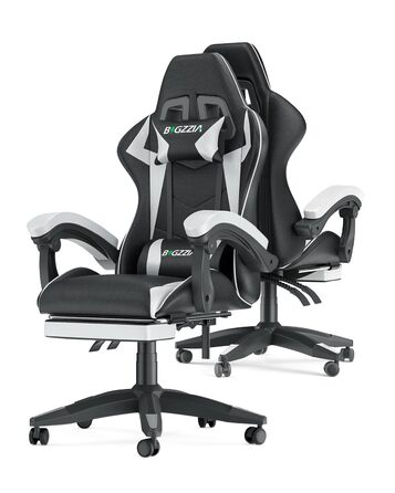 Геймерське крісло Bigzzia Ergonomic з підлокітниками, подушкою для попереку та голови, регульованою висотою, з підставкою для ніг - Білий