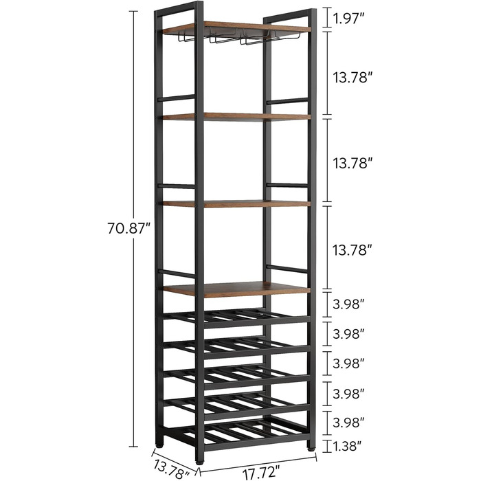 Tribesigns 20 Bottle Wine Baker's Rack, Freestanding Wine Rack, 9 Tiers, Industrial Freestanding Wine Rack Wine Bar with Glass Holder, Bottle Rack for Bar, Kitchen, Dining Room, (Rustic Brown, 2 PC)