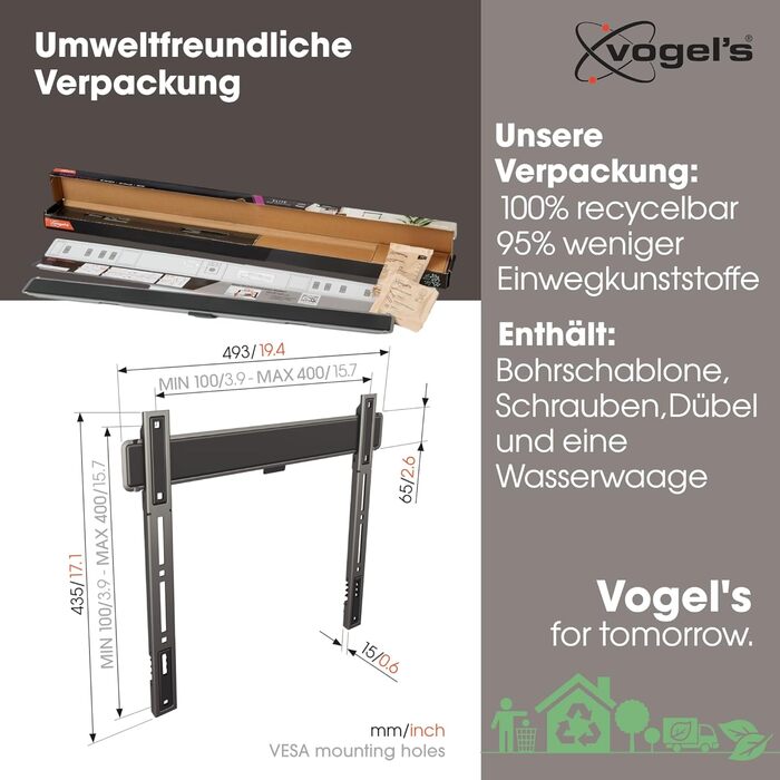 Vogel's Elite TVM 5605 Ultra-Slim TV Wall Mount - 32-77 inch, 100kg Capacity, VESA 600x400, 1.5cm Profile