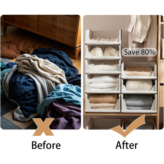 RMAN 4-Piece Closet Organizer Stackable Folding Closet Organizer for Drawers, Closet Organizer, Storage Boxes, Kitchen, Bathroom
