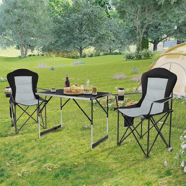 WOLTU Набір складаних стільців для кемпінгу 2 шт., чорний + світло-сірий, для риболовлі, саду, тераси, пікніка