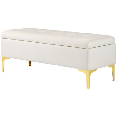 HOMCOM Storage Bench Upholstered Bench Velvet Look Metal Legs Bed Bench for Living Room Bedroom Hallway 120 x 44 x 44.5 cm Beige