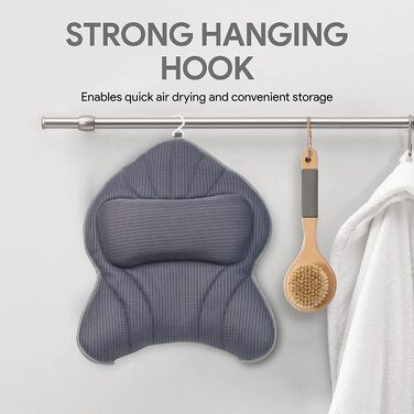 Poemland Extra Thick, Large Bathtub Pillow with Neck, Back, and Head Support for Bathtub, Spa, Soaking - Grey (19 x 15 inches)