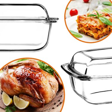 Форма для запікання KADAX з кришкою та ручками, 5.1 л, прямокутна скляна форма для запікання, для м'яса, лазаньї, 5.1 л