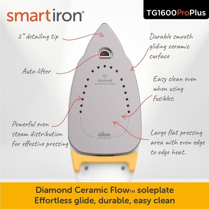 oliso TG1600 ProPlus Textile Steam Smart Iron, Yellow (311001)