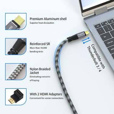 Кабель USB-C на HDMI 3м, 4K UHD, сумісний з iPhone 15/16/17, MacBook, iPad Pro/Air