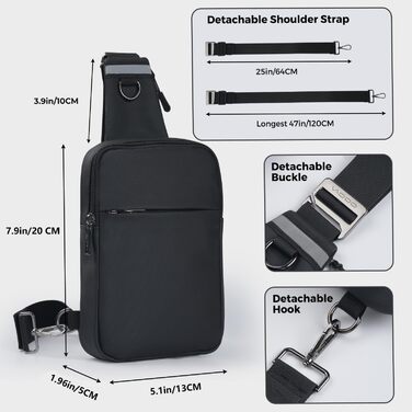Сумка на груди Broadream: водонепроникна нагрудна сумка, чорна - для чоловіків та жінок, RFID-захист, для спорту та туризму