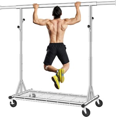 Стійка для одягу на колесах FAVOOOSTY, металева, мобільна, до 200 кг, швидка установка, срібна