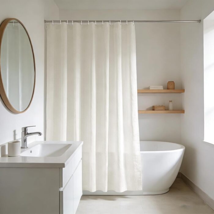 Штора для ванної кімнати YISURE антигрибкова 200x220 см, текстиль-поліестер, водонепроникна, колір кремовий