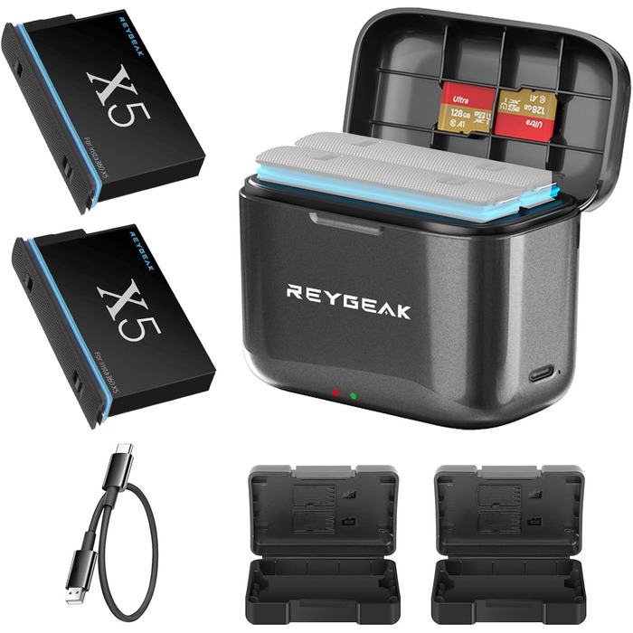 REYGEAK акумулятори для Insta360 X5, 2 x 2800 mAh, комплект з зарядним пристроєм