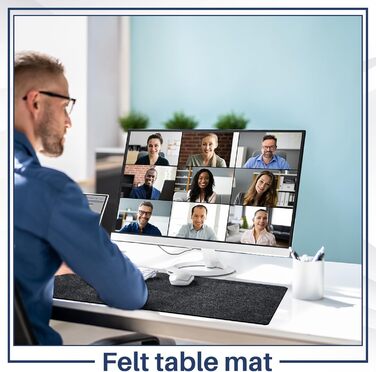 Килимок для миші та клавіатури Panelee 80x30 см, повстяний, антиковзкий, сірий. Захисний килимок для столу в офіс/дім