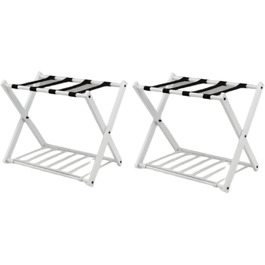 GIANTEX Folding Luggage Rack 2-Tier 68 x 43 x 58 cm Luggage Shelf Baggage Rack Metal Space-Saving Luggage Stand for Bedroom Guest Room Hotel Black (2 Pieces, Black) (2 Pieces, White)