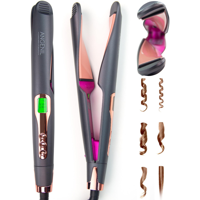 Випрямляч для волосся ANGENIL Pro Twist 2-в-1 (випрямляч та плойка) з LCD дисплеєм, регулюванням температури 130-230°C, сірий