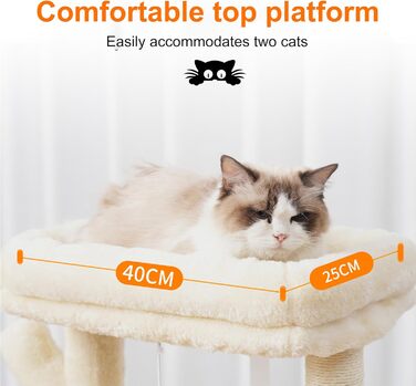 Котячий будиночок Heybly Kratzbaum: 100 см, з платформою, печерею, 2 гамаками та іграшками. Активний котячий будиночок, HCT006SG (Бежевий)