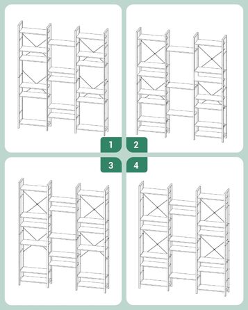 Книжкова шафа Hzuaneri з 17 полицями, 6 ярусів, регульовані полиці, 24x152x186 см, навантаження 340 кг, чорна з деревною текстурою, для вітальні та офісу